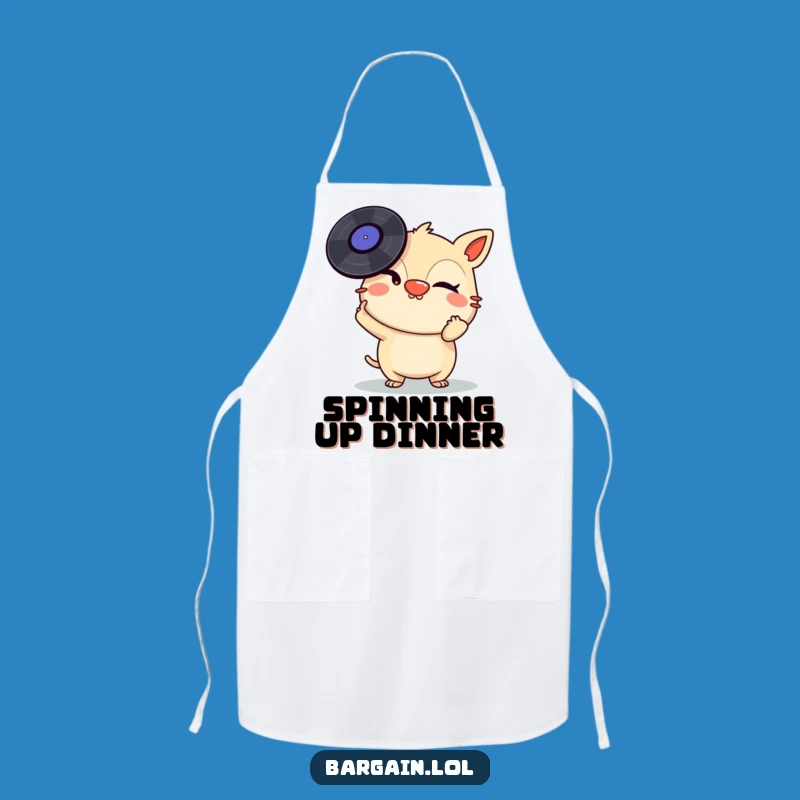 Funny DJ Apron: Creature Balancing Vinyl Records - Music Kitchen Fun Gift