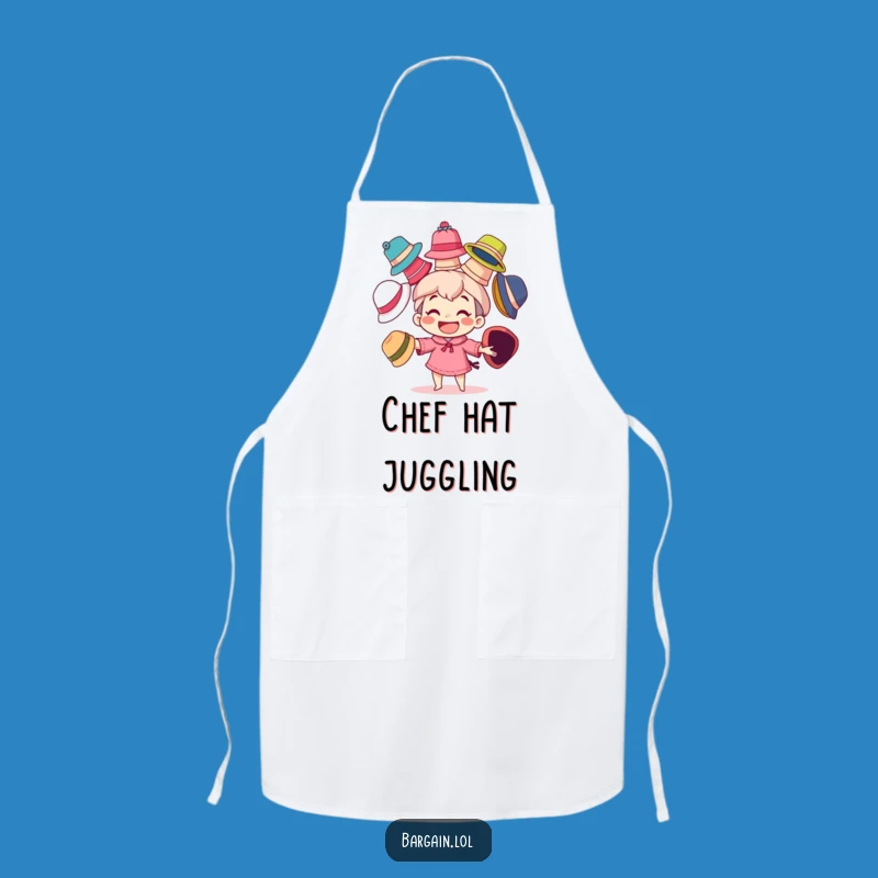 Funny Kitchen Apron: Juggling Hats Character - Grinning Chef, Funny Gift