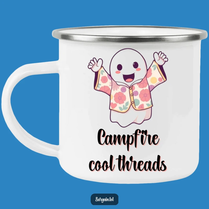 Funny Kawaii Ghost Enamel Camping Mug: Spooky Vintage Outdoor Gift