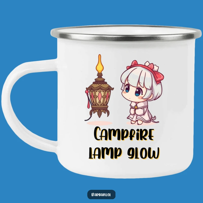 Funny Enamel Mug: Curious Lamp Character - Bizarre Outdoors, Intriguing Funny Gift
