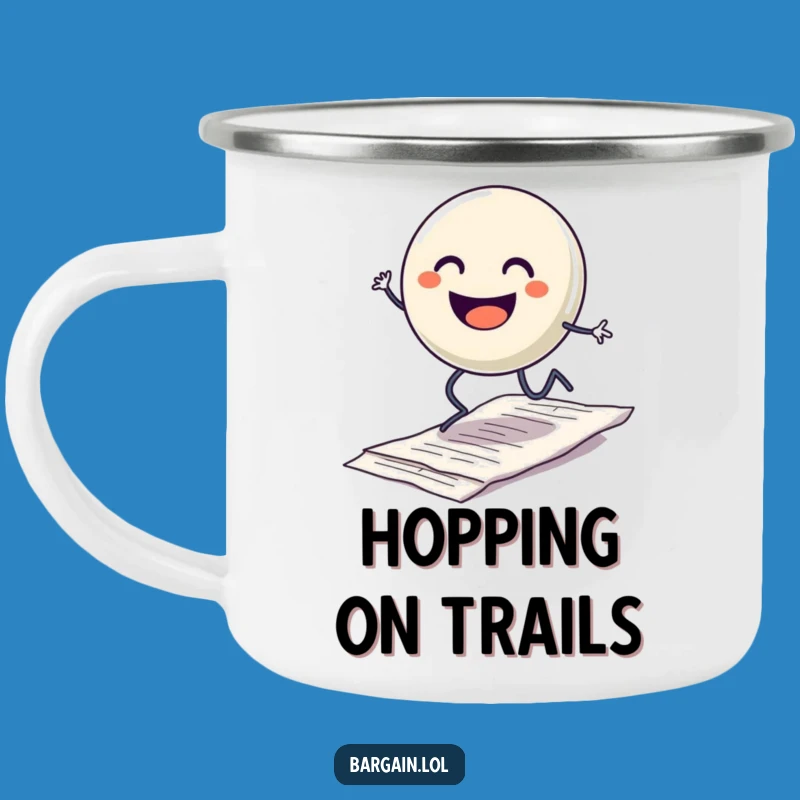 Funny Hopping Button Camping Mug: Enjoy Your Adventure with This Hilarious, Cheerful Character!