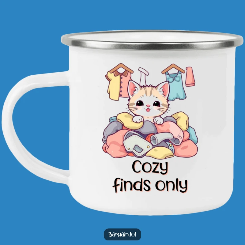 Funny Kawaii Kitten Enamel Camping Mug: Outdoor Thrift Lover Gift