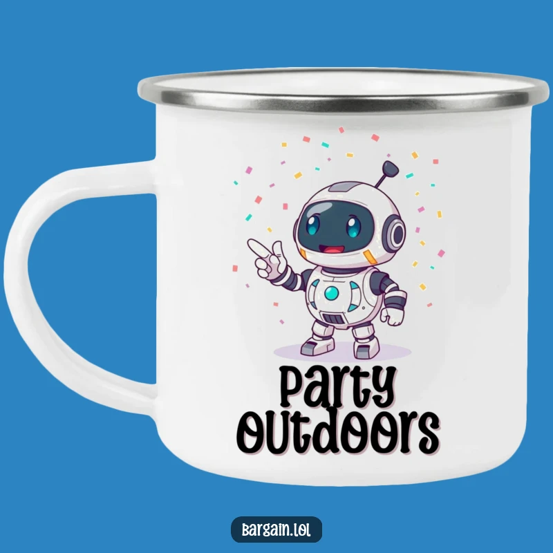Funny Robot Party Camping Mug: Cheerful Robot Confetti, Durable Funny Gift