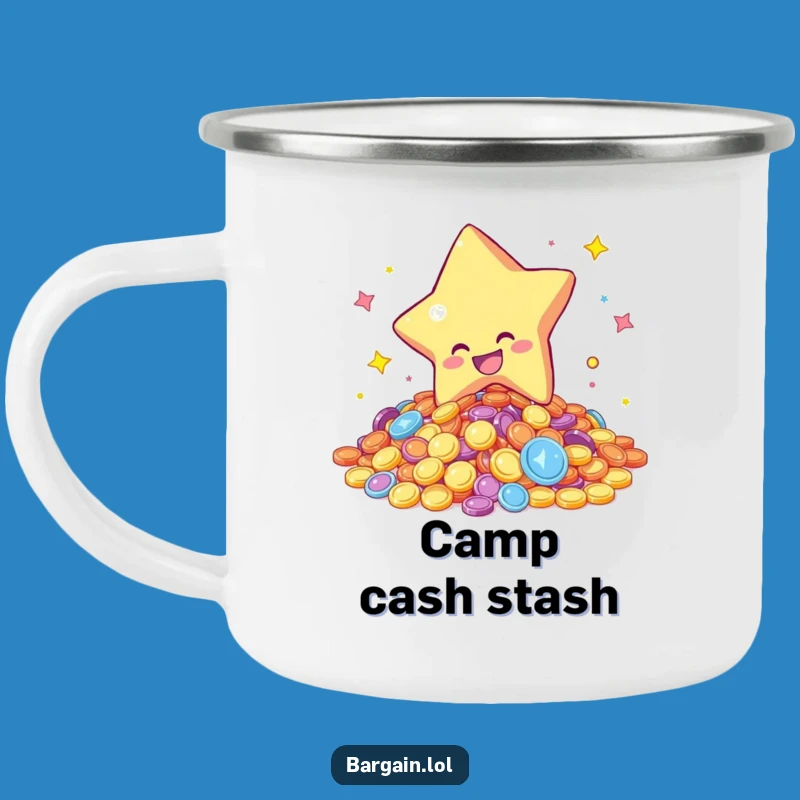 Funny Star Coins Camping Mug - Durable Enamel Mug for Adventures, Enjoy Coffee with Humor, Funny Gift
