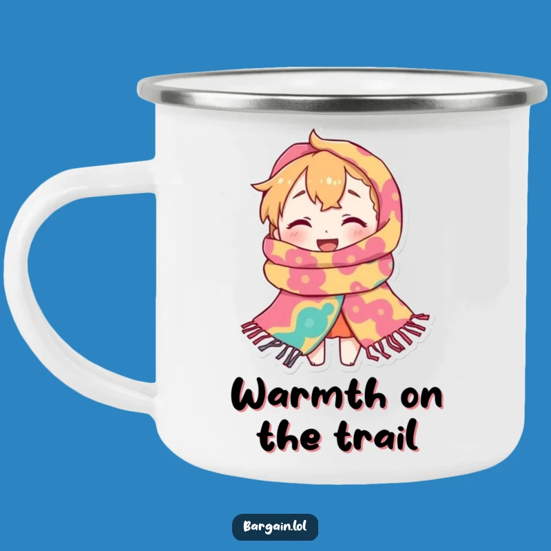 Funny Cozy Camp Scarf Mug: Tiny Character's Giant Scarf for Your Adventures!