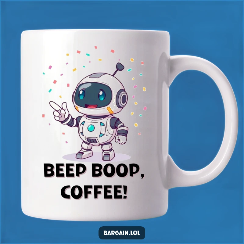 Funny Robot Party Mug: Joyful Robot with Confetti, Perfect Funny Gift