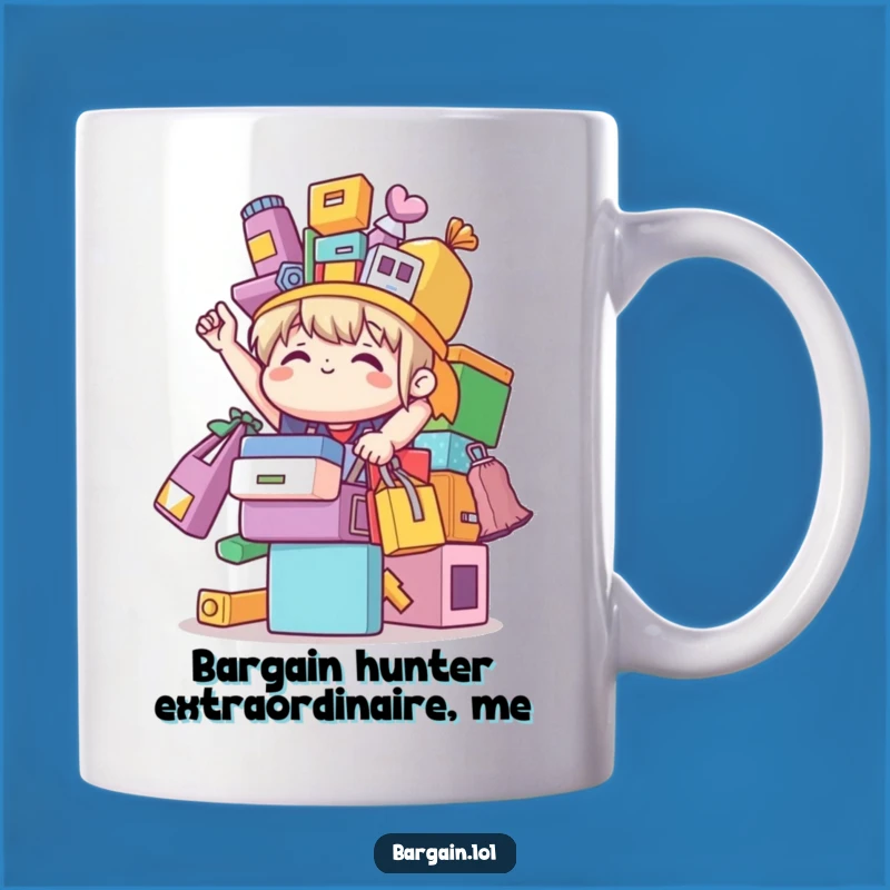 Funny Bargain Hunter Mug: Cute Character's Shopping Triumph Gift