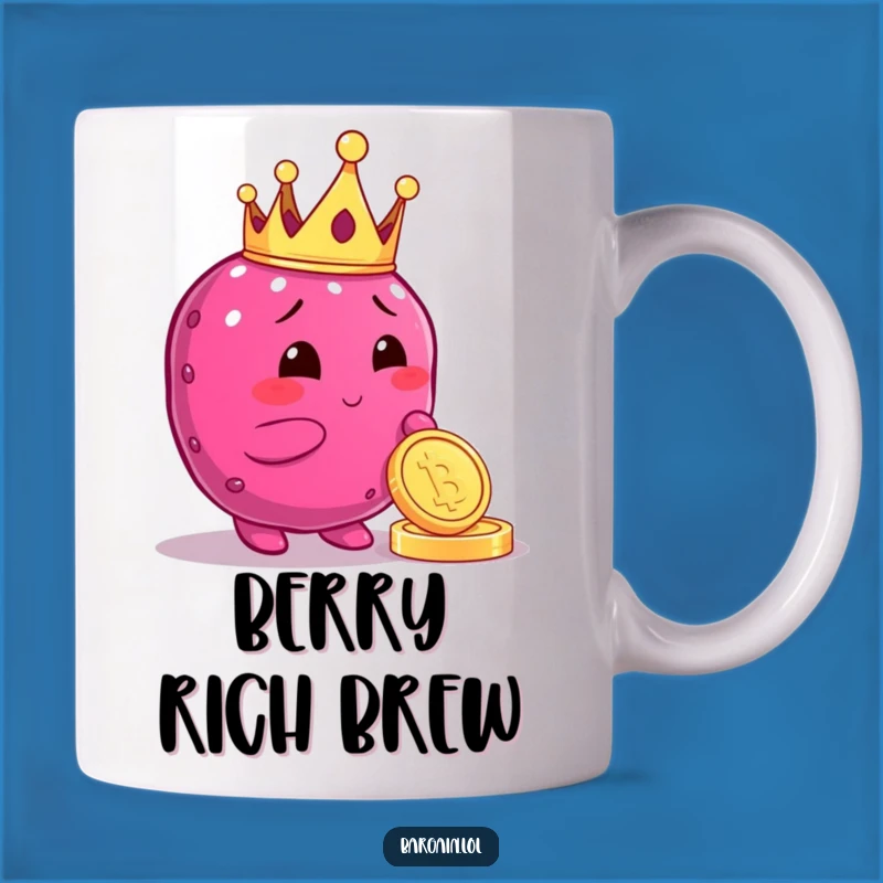 Funny Berry King Mug: Plump Berry Character Counting Coins, Perfect Funny Gift