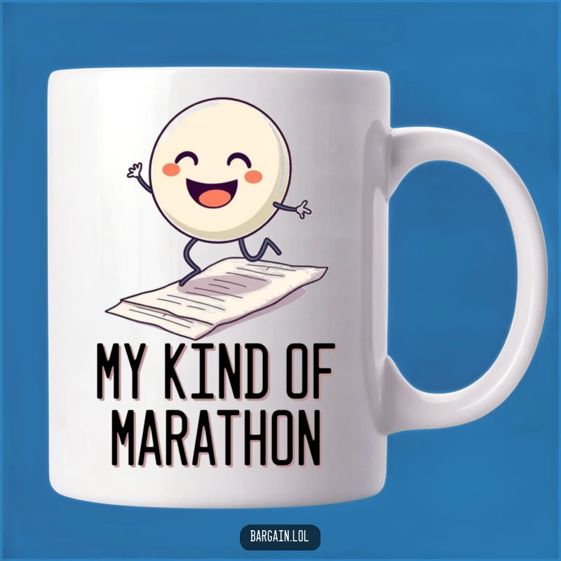 Funny Hopping Button Mug: A Hilarious Gift Featuring a Cheerful Character Overcoming Clutter!