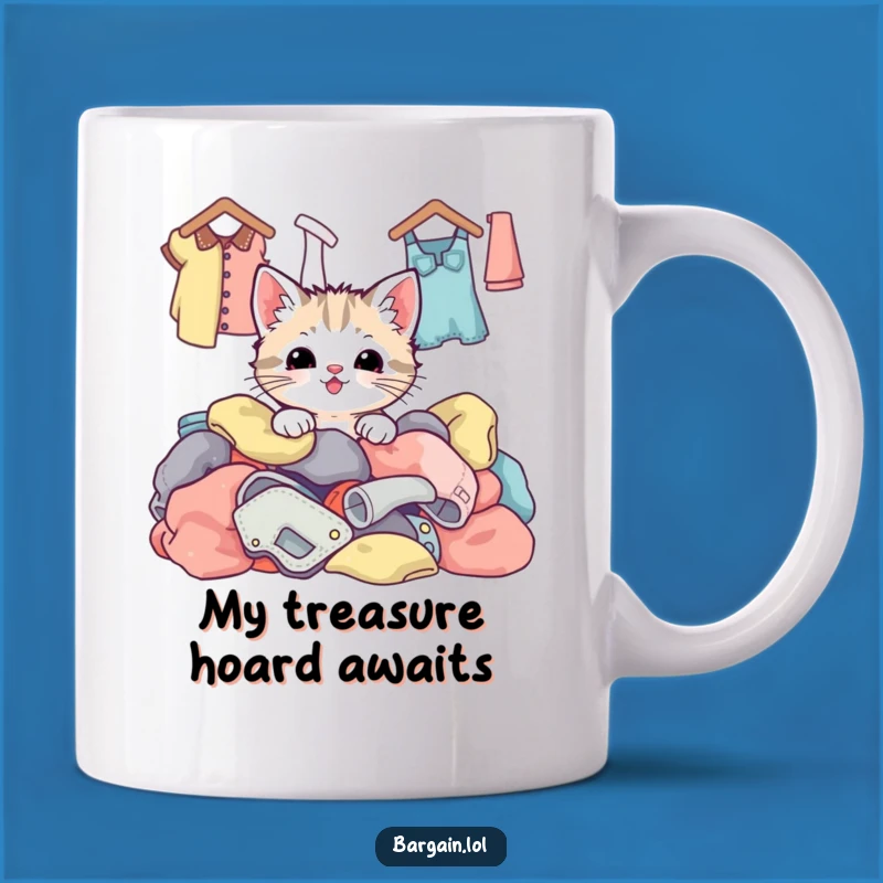 Funny Kawaii Kitten Thrift Haul Mug: Adorable Happy Cat Perfect Gift