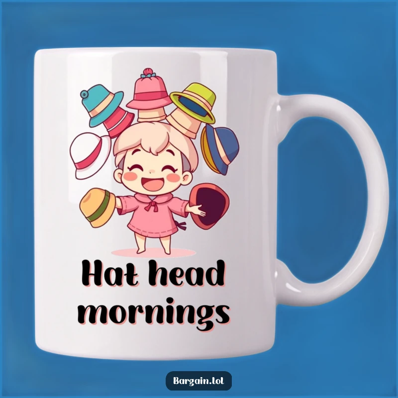 Funny Juggling Hats Mug - Playful Character, Big Grin, Funny Gift Idea