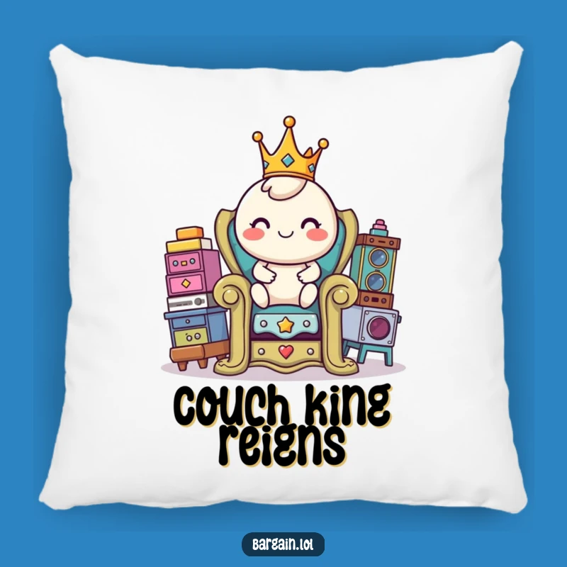 Funny Thrift Throne Pillow: Royal Character Cushion, Comfy Hilarious Accent