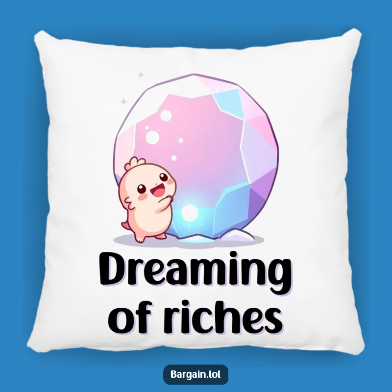 Funny Gem Discovery Pillow: Tiny Creature's Joyful Find, Cozy Humor Gift