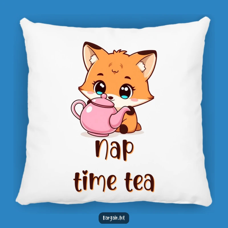Cozy Funny Kawaii Fox Pillow: Teapot Admiration Comfort