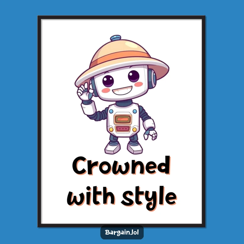 Funny Robot Hat Digital Print: Instant Whimsical Wall Art Download