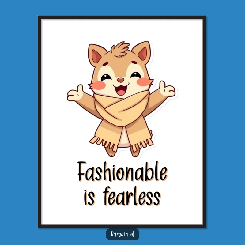 Funny Digital Art: Creature Embraces Fashionable Scarf - Instant Stylish Decor Gift