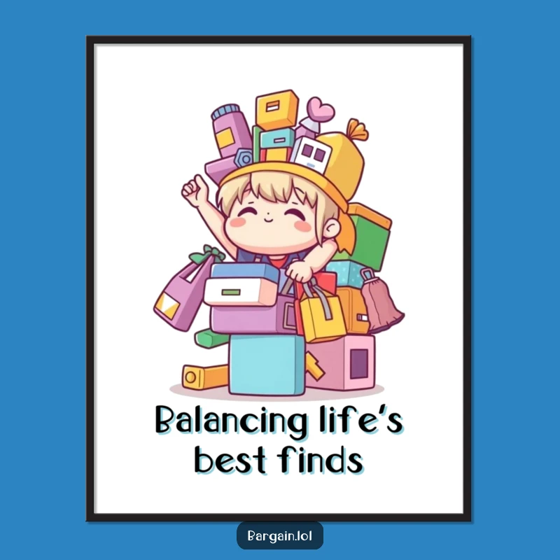 Funny Bargain Digital Art: Cute Character's Shopping Triumph Printable