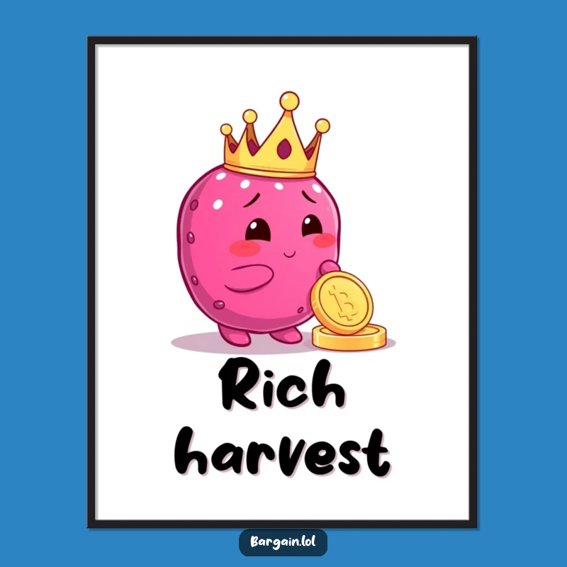 Funny Berry King Digital Art: Crowned Berry Coin Print, Instant Funny Gift Download
