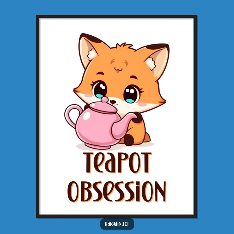 Funny Kawaii Fox Digital Art: Teapot Wonder Print