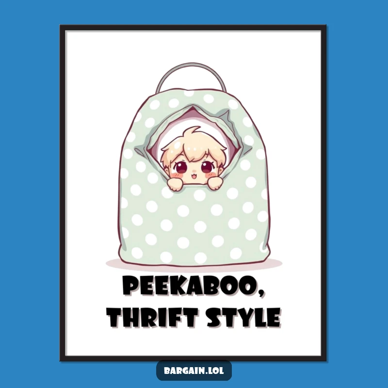 Funny Thrift Surprise Digital Art: Tiny Character's Peek Printable Decor