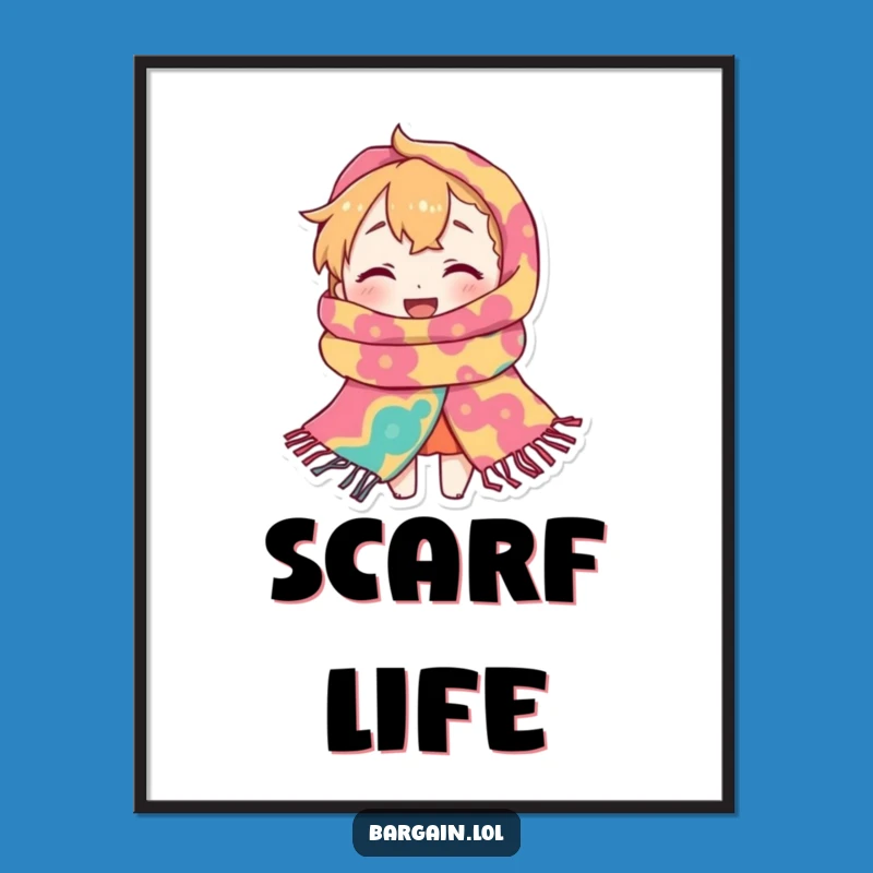 Funny Scarf Life Art Print: Tiny Character's Gigantic Scarf Masterpiece, Instant Joy!