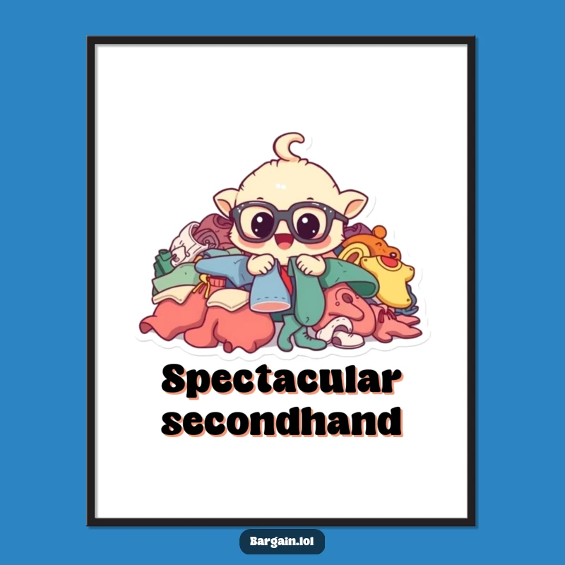 Funny Thrifting Adventure Digital Print: Whimsical Creature Art, Hilarious Decor