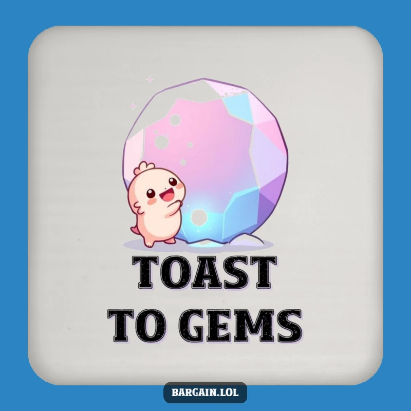 Funny Gem Discovery Coaster: Tiny Creature's Joyful Find, Protective Humor Gift