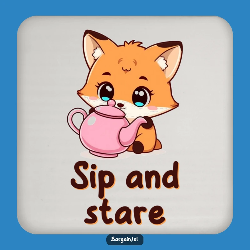 Funny Kawaii Fox Drink Coaster: Teapot Admiration Protection