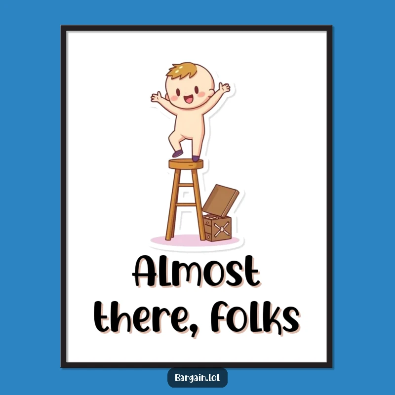 Funny Treasure Map Poster: Cartoony Figure's High-Stakes Reach for Hidden Riches!