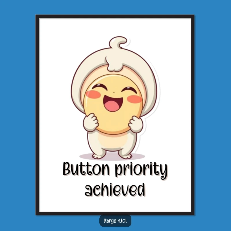 Funny Button Joy Poster: Adorable Being's Comically Large Button Art, Perfect Quirky Wall Decor!