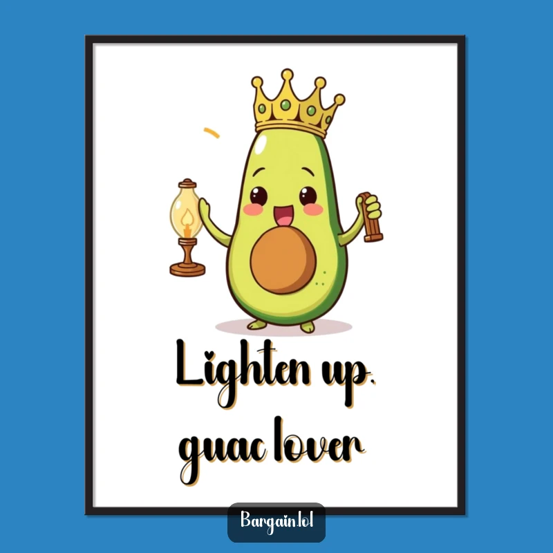 Funny Avocado Crown Poster: Triumphant Lamp Art, Perfect Quirky Gift Decor