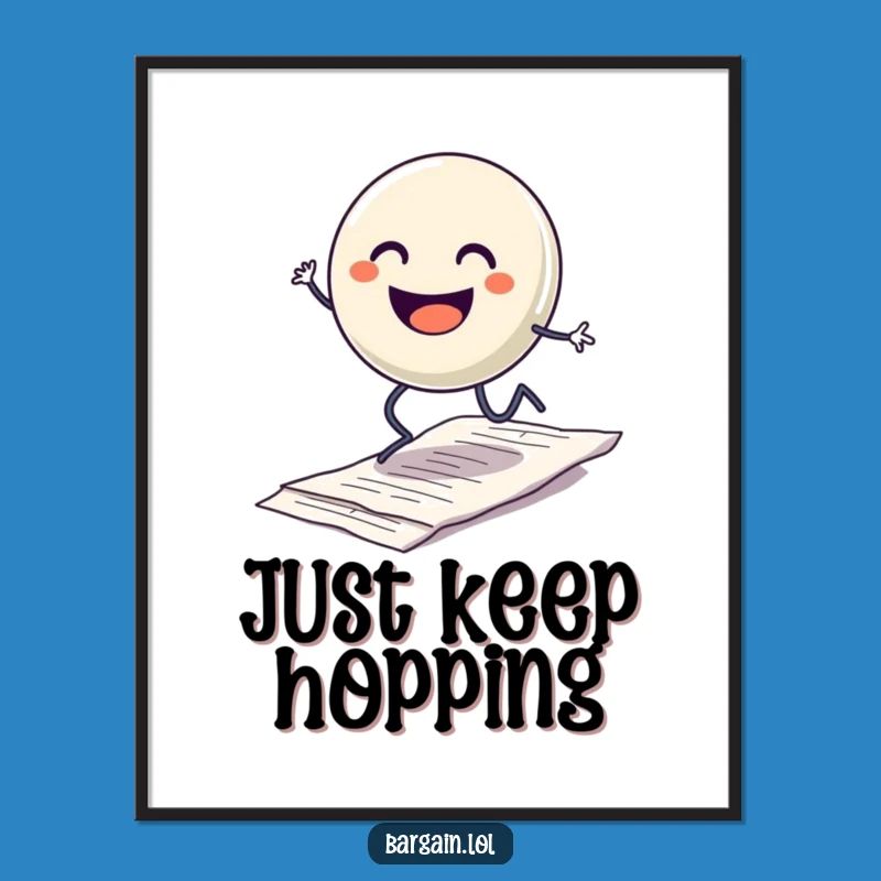 Funny Hopping Button Poster: Brighten Your Walls with This Hilarious, Cheerful Character's Joyful Leap!