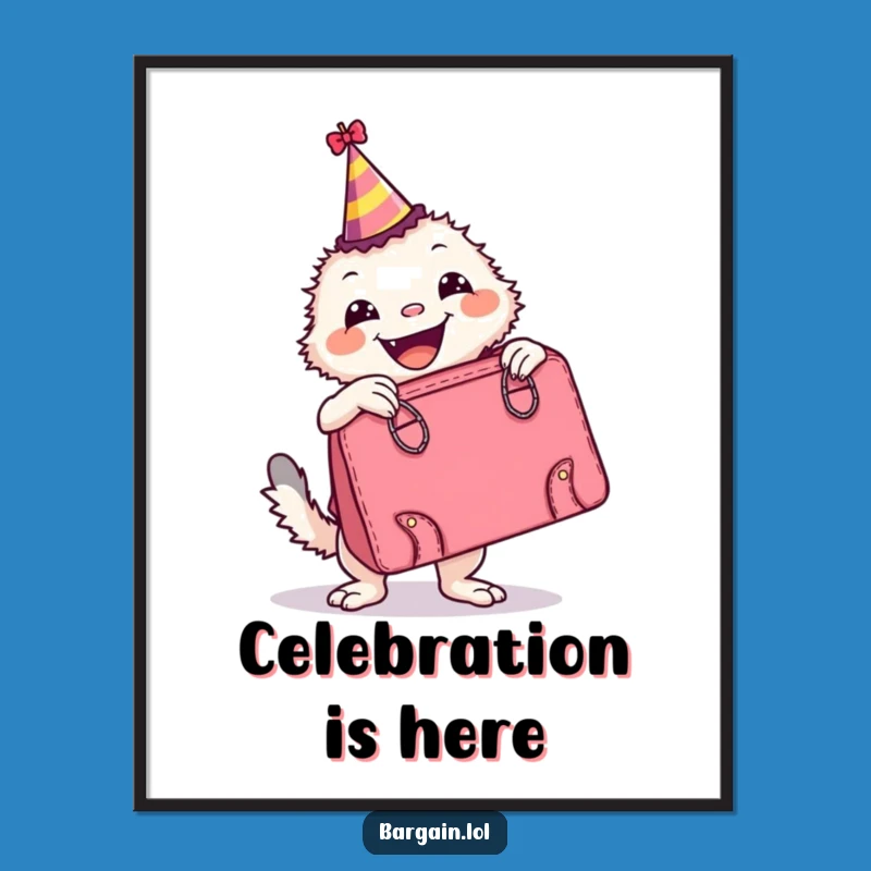 Funny Party Poster: Retro Handbag Creature - Delightful Wall Art Gift