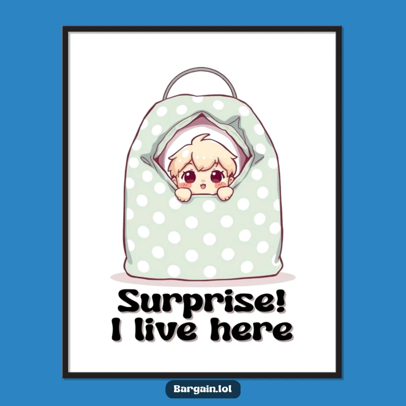 Funny Thrift Surprise Poster: Tiny Character's Peek Art for Walls