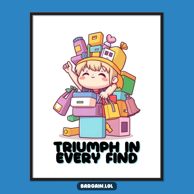 Funny Bargain Poster: Cute Character's Shopping Triumph Art