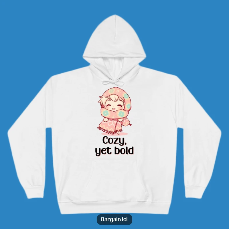 Funny Cozy Hoodie: Radiant Character Admiring Giant Scarf - Warm Funny Gift