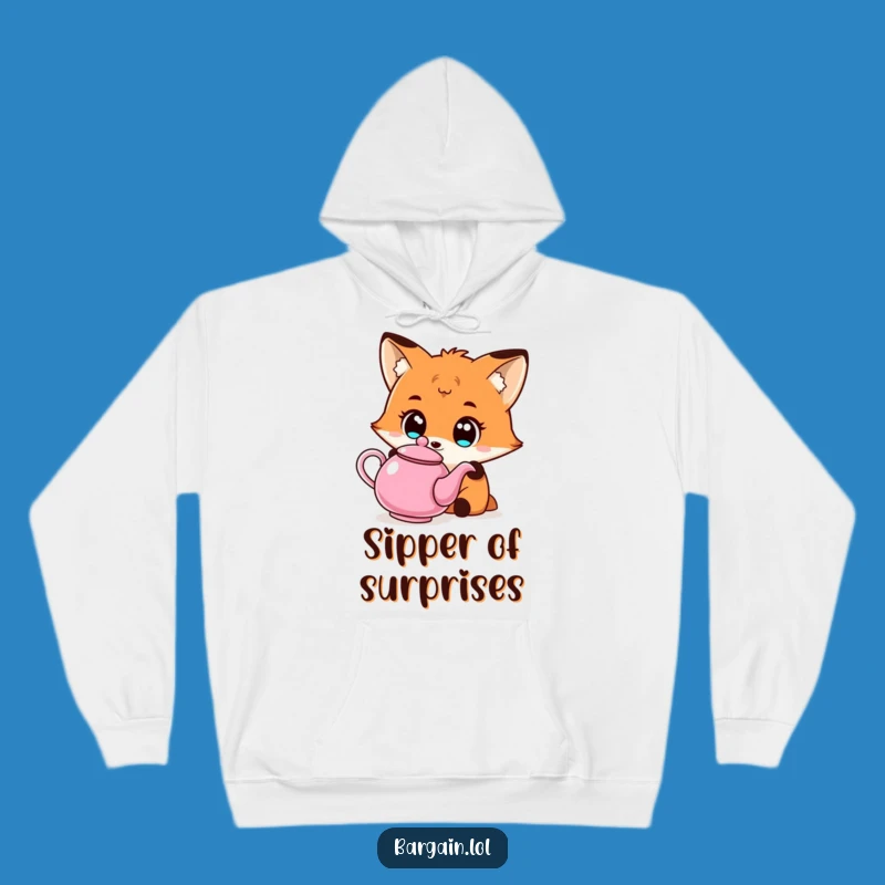 Cozy Funny Kawaii Fox Hoodie: Quirky Teapot Admiration