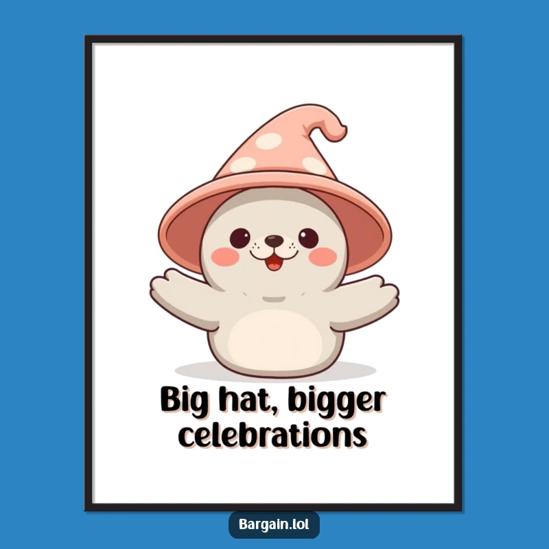 Funny Free Printable Wall Art: Kawaii Seal's Giant Hat Celebration!