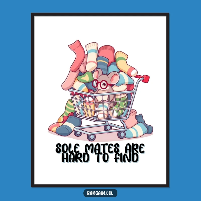 Free Printable Sock Mouse Art: Funny Laundry Obsession Downloadable Wall Decor