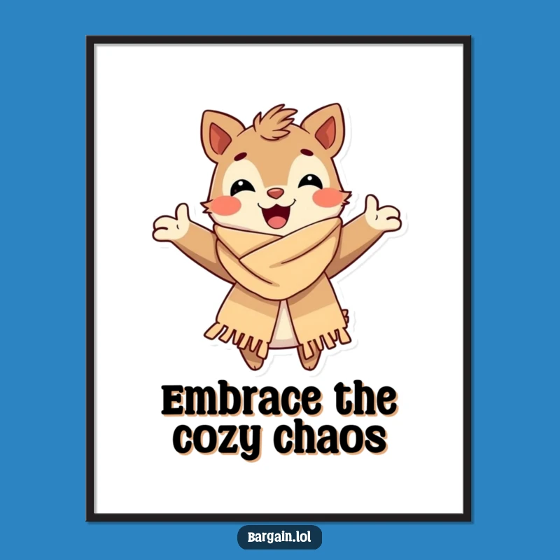 Free Printable Wall Art: Funny Creature Hugs Fashionable Tattered Scarf - Quirky Decor!