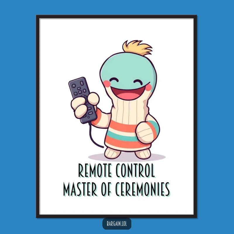 Free Printable Wall Art: Grinning Sock Puppet Remote Masterpiece, Funny Downloadable Decor