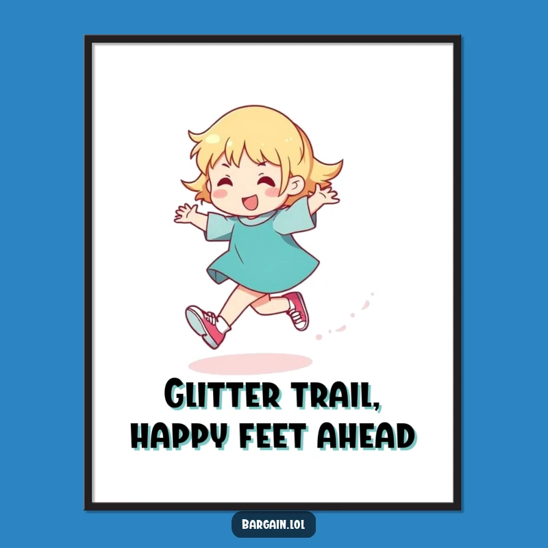 Free Printable Wall Art: Hilarious Skipping Character, Glitter Shoes, Funny Downloadable Decor