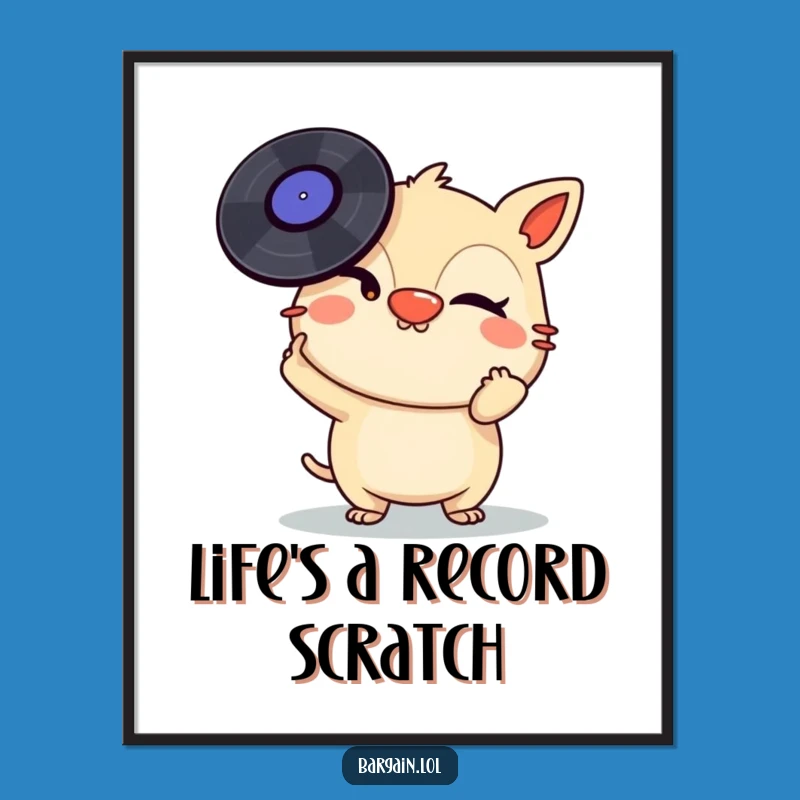 Free Printable Wall Art: Winking Creature Balances Vinyl Records - Retro Decor!