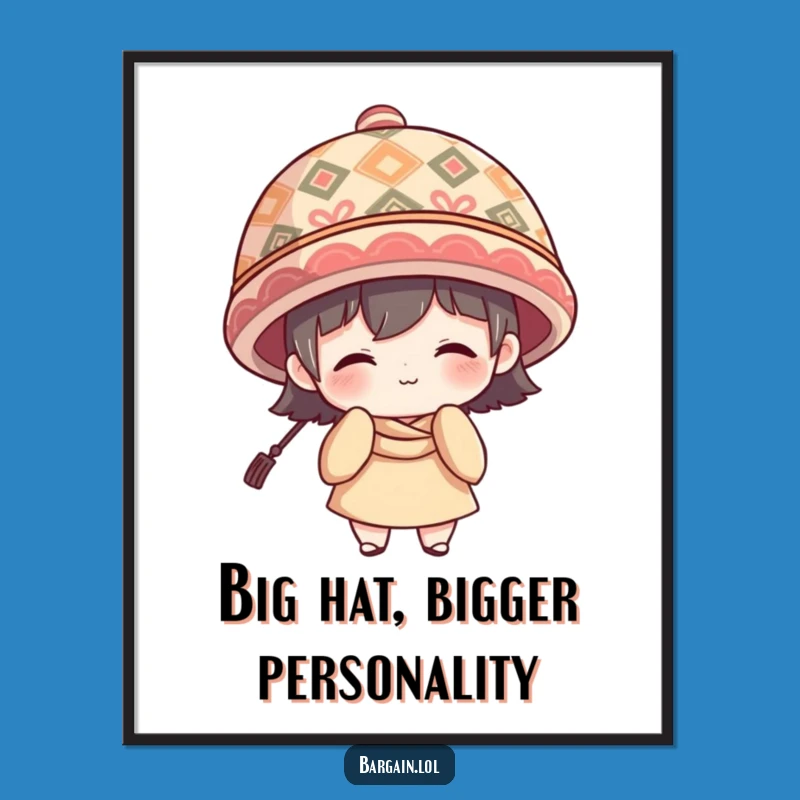 Funny Free Printable Wall Art: Big Hat Shy Smile, Quirky Downloadable Decor