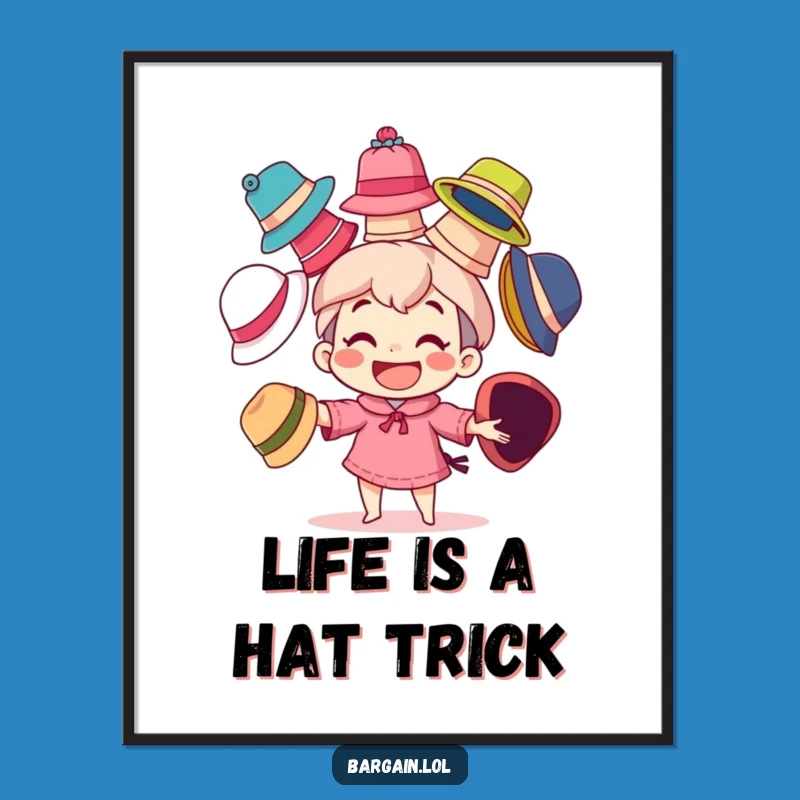 Funny Free Printable Wall Art: Juggling Hats Character, Humorous Downloadable Decor
