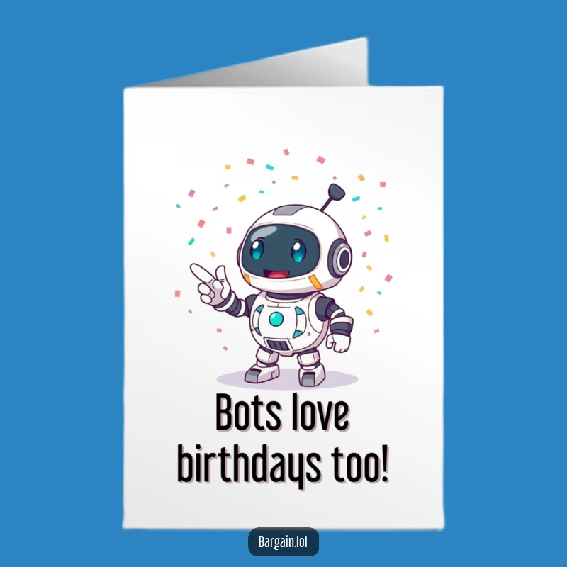 Free Printable Birthday Card: Robot Confetti Celebration Funny Downloadable Gift