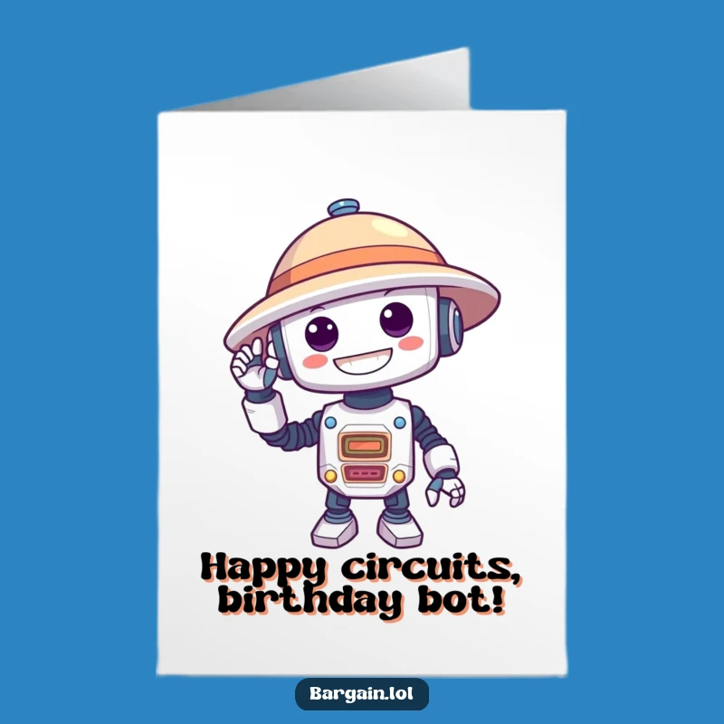 Free Printable Birthday Card: Robot Hat Mishap Funny Downloadable Gift