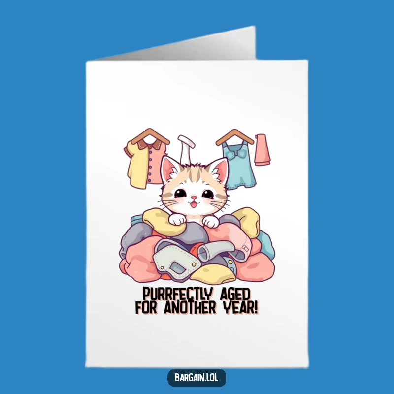Free Printable Birthday Card: Kawaii Kitten Thrift Finds Funny Downloadable Gift