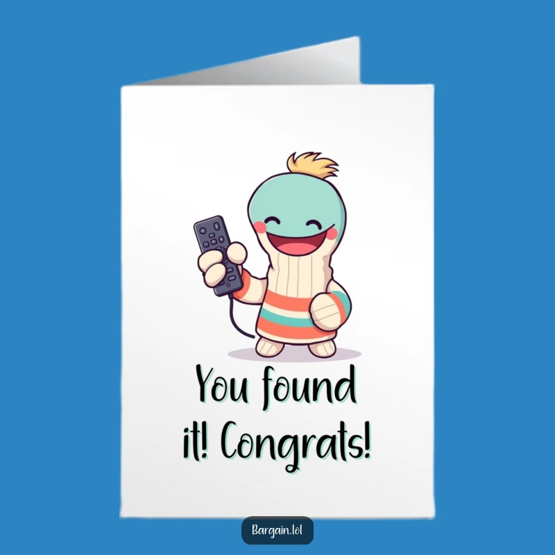 Free Printable Congrats Card: Grinning Sock Puppet, Remote Victory, Downloadable Celebration
