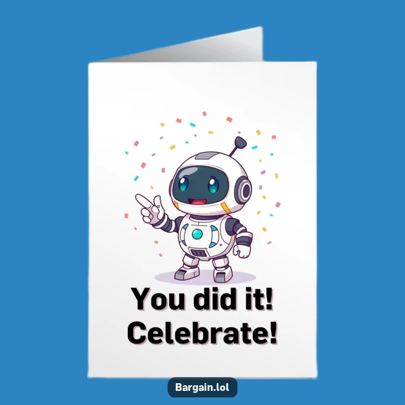 Free Printable Congrats Card: Robot Party Point Funny Downloadable Gift